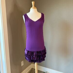Silvian Heach Purple Knit Mini Dress Tiered Ruffle Hem Medium